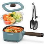 CULLINSSS 2L Electric Hot Pot with Steamer, Portable Electric Pot with Upgrade Honeycomb Nonstick Coating for Dorm, Office, Travel, Multi Cooker Pot with Power Control for Ramen, Soup, Oatmeal (Green)