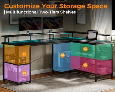 ODK L-Shaped Gaming Desk – Black Corner Computer Table