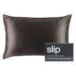 SLIP Queen Silk Pillow Cases - 100% Pure 22 Momme Mulberry Silk Pillowcase for Hair and Skin - Queen Size Standard Pillow Case - Anti-Aging, Anti-BedHead, Anti-Sleep Crease, Charcoal (20" x 30")