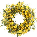 J'FLORU Artificial Spring Wreath 22 Inch Summer Wreaths for Front Door Yellow Daisy Wreath for Indoor Outdoor Home Decor and Easter Celebration