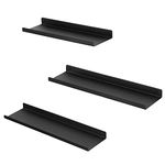 SONGMICS Metal Wall Shelves, Set of 3, Floating Shelves, Industrial Style, Decorations, Photo Frames, Trinkets, 6 Screws Included, Multiple Arrangements, Black LFS12BK