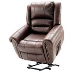 Merax Power Lift Recliner Chair, Luxurious Breathable Massage, Heat Comfort and Big Size Heavy Duty Electric Faux Leather Sofa, USB Port and Side Pockets, Brown, 104x106x102 CM