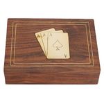 Ajuny Handcrafted Decorative Brass Inlay Wooden Double Deck Playing Card Box Holder Storage Case Organizer With 2 Set of 'Ace' Playing Cards Anniversary Housewarming Gifts For Him Her