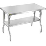 VEVOR 48 x 24 Inch Commercial Worktable Workstation, Folding Commercial Prep Table, Heavy-duty Stainless Steel Folding Table with 772 lbs Load, Kitchen Work Table, Silver Stainless Steel Kitchen Islan