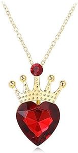 KDLCY Evie Red Heart Necklace Descendants Princess Costume Queen of Hearts Fan Jewelry for adults Halloween Parties, 1.5"(L) x 1"(W) x 0.41"(H)., Rhinestone Zinc, goldstone