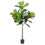 Realead 5ft Artificial Fiddle Leaf Fig Tree, Tall Fake Ficus Lyrata Plants in Plastic Nursery Pot, Large Faux Trees for Modern Home Office Living Room Indoor Decor