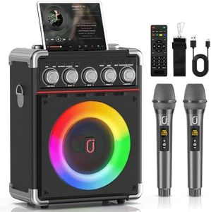 HWWR Karaoke Machine for Adults, Portable Bluetooth Speaker Karaoke Machine with 2 Microphones for Home Party Outdoor, Karaoke Microphones with PA System Support TV/USB/AUX/TWS
