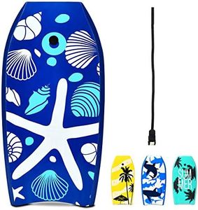 GYMAX Boogie Boards for Beach, 33"/37"/41" Body Board with EPS Foam Core, Crescent Tail, Dual Channel & Wrist Leash, Lightweight Bodyboard for Kids, Youth, Adults (Blue Shellfish, 41)