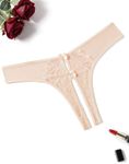 Avidlove Woman Cheeky Underwear Sexy Mesh Panties lace Panty Hipster Lingerie Briefs Champagne Color L