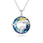 Fryneauy Dolphin Girl Necklace 925 Sterling Silver Pendant Necklace Jewelry Gift for Women Sister Daughter Birthday Valentine's Day Gift