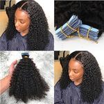 Afro Kinky Curly Tape in Hair Extensions Human Hair for Black Women Natural Black Deep Kinky Curly Real Hair Extensions Tape ins 100grams 20pcs PU Weft Afro Curly Tape in Extensions 22"inch
