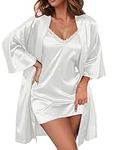 Ekouaer Women's Silk Robe Set 2 Piece Satin Sets Sexy Camisole Nightgown Bride Wedding Kimono Gown, S-XXL