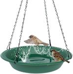 Bird Baths for Outdoors Heavy Duty, 16 inch BirdBath Bowl Only with 25” Rust-Proof Black Chains, Hanging Bird Bath Hanging Bird-Feeder for Garden Backyard Decor (Green 1 Pack)