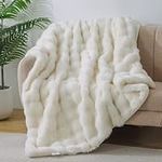 Wajade Luxury Fluffy Rabbit Fur Throw Blanket Super Soft Faux Fur Blanket Warm Fuzzy Large Blanket for Bed Couch Car Cozy,White 127x153CM