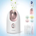 Newbealer Facial Steamer, Mini Aroma Face Steamer, Nano Ionic Hot Mist Face Humidifier for Facial Deep Cleaning, Home Sauna Spa Sprayer with 9 Pieces Acne Remover Kit (White-Gold, 160 ml)