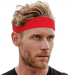 Tough Headwear Sports Sweatband + Wristband Combo Pack - Fits Men & Women - Ideal for Baseball, Tennis, Basketball, Football, Running & Working Out (Red)