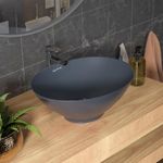 Lifelong Wash Basin for Bathroom - Tabletop Washbasin - Ceramic Matt Finish Oval Countertop Vessel Sink Ideal for Bathroom, Dining Hall & Vanity 33x41x16 cm (Matt Black, LLHIBM11)