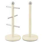 SQ Professional Dainty Mug Tree 6 Mugs & Kitchen Roll Holder | Kitchen Mug Holder for Coffee Mugs & Tea Cups | Mug Tree and Kitchen roll Holder Set, Kitchen Storage Rack (Chantilly)