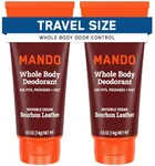 Mando Whole Body Deodorant - Mini Travel Size Invisible Cream Tube - 72 Hour Odor Control - Aluminum and Baking Soda Free, Skin Safe - .5 oz (Pack of 2) (Bourbon Leather)