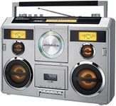 Studebaker Sound Station Portable Stereo Boombox with Bluetooth/CD/AM-FM Radio/Cassette Recorder (Silver)