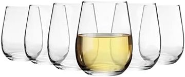 LAV Gaia Stemless White Wine Glasses Set - 360ml - Pack of 6 Modern Glass Goblets Tumblers