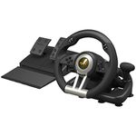 PXN V3 Pro Gaming Steering Wheel with Pedals - 180° Wheel, Vibration Feedback, Integrated-Shifter, Paddle Shifters - Steering Wheel for PC, PS3, PS4, Xbox and Switch - Black