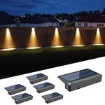 6 Pack Solar Fence Lights Outdoor Waterproof, 4 LEDs Solar Powered Wall Light for Outside Fence Post Deck Railing Pool Step Garden Patio Yard (Warm White)