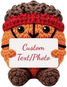 Xyluria Personalized Crochet Basketball Keepsake with Custom Text or Photo Card, Handmade Basketball Desk Decor, Thank You Coach Appreciation Gift for Men Women