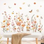 decalmile Boho Flower Wall Decals Garden Floral Butterflies Wildflower Wall Stickers Girls Bedroom Living Room Baby Nursery Wall Decor