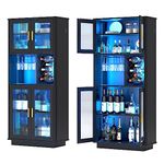 LVSOMT LED Wine Cabinets with Removable Wine Rack, Bar Cabinets for Liquor, Buffet Sideboard with Storage for Dinning Room, Kitchen, Living Room (Black)