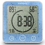 KADAMS Digital Bathroom Shower Kitchen Wall Clock Timer with Alarm, Waterproof for Water Spray, Touch Screen Timer, Temperature Humidity Display with Suction Cup Hanging Hole - Blue