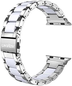 Wearlizer Silver Compatible with Apple Watch Band 38/40/41/42mm, Fashion Womens Men Stainless Steel Strap White Resin Wristband Replacement Metal iWatch Series 11 10 9 8 7 6 5 4 3 SE/Ultra 3 2 1