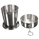 MAPPERZ Small Foldable Glass Compact Portable Folding Stainless Steel Travel Mug - 120ml Water Cup with Hanging Chain for Camping, Hiking & Outdoor Adventures (Pack of 1)