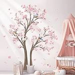 decalmile Large Cherry Blossom Tree Wall Decals Pink Flower Tree Branch Wall Stickers Living Room Bedroom Baby Nursery Wall Decor (Tree H: 151cm)