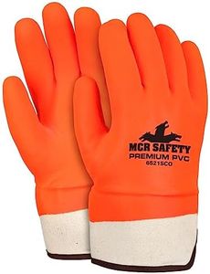 MCR Safety 6521SCO Double Dipped PVC Foam Lined Sandy Finish Men's Gloves with Rubberized Safety Cuff, Orange, Large, 1-Pair