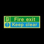 Fire Exit Keep Clear Photoluminescent Plastic Sign with double sided fixing tape - Emergency/Fire Exit/Extinguisher (EE15)