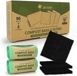 AIRNEX Compostable Trash Bags & Charcoal Filters for Compost Bucket Value Pack for Clean & Odorless Composting - 50 Pcs Compostable Trash Bags Small 1.6 Gal & 3 Pcs Compost Bin Filters Charcoal 3.5"