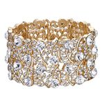 BriLove Women's Wedding Bridal Crystal Cluster Tennis Stretch Bracelet Clear Gold-Tone