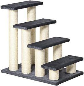 PawHut Escalera para Mascotas 60x42x61 cm Escalera para Gatos Perros Mayores Enfermos Pequeños Cubierta Suave de Peluche Rascador de Sisal Estable 4 Pasos Gris