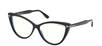 Tom Ford Eyeglasses FT 5843 -B 005 Matte Black, t Logo/Blue Block Lenses, Matte Black/Silver-logo