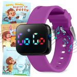 Potty Training Watch for Kids V2 – A Water Resistant Potty Reminder Device for Boys and Girls to Train Your Toddler with Fun/Musical & Vibration Interval Reminders with Potty Training eBook (Purple)