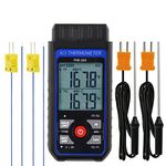 DANOPLUS Thermocouple Thermometer Digital K Type with 4 Thermocouples, -328~2500℉ Measuring Range HVAC Dual Channels Temperature Meter Gauge LED Backlight & ADJ Compensation