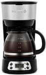 Holstein Housewares 5-Cup Programable Coffee Maker, Convenient and User Friendly, Black and Stainless Steel with Auto Pause and Serve Function, Glass Carafe