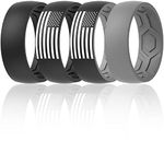 ThunderFit Silicone Wedding Rings Men and Women, 2 Layer Top Design - 7mm Width 1.8mm Thick (Grey C-Black with Flag, Black-Black with Flag, Grey A-Grey A, Black-Black - Size 8.5-9 (18.9mm))