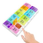 Weekly Pill Box Organiser, Portable Weekly Tablet Box Organiser with Unique Push Buttons Open Design, 7 Day 2 Times AM PM Large Medical Organiser for Work, Travel, Home