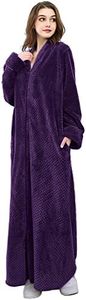 Hellomamma Womens Soft Long Fleece Dressing Gown Full Length Fluffy Bathrobe Sleepwear Zip Up Purple