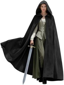 UQJE Medieval Cloak with Hood Halloween Renaissance Hooded Cape for Men and Women-Black