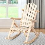 CASART Wooden Rocking Chair, Solid Pine Swing Armchair Resting Rocker Chair, Indoor Outdoor Natural Fir Patio Gliders for Living Room Bedroom Garden Balcony