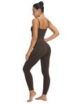 Sunzel Unitard Jumpsuits for Women, Spaghetti Strap Bodycon Rompers Scoop Neck Tummy Control Leggings Yoga Bodysuits 26" Seal Brown Small