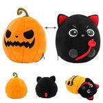 Edencomer Halloween Pumpkin Cat Plush Doll, 11 '' Cute Flip Black Cat Plush Toys, Halloween Pumpkin Cat Decoration, for Boys and Girls